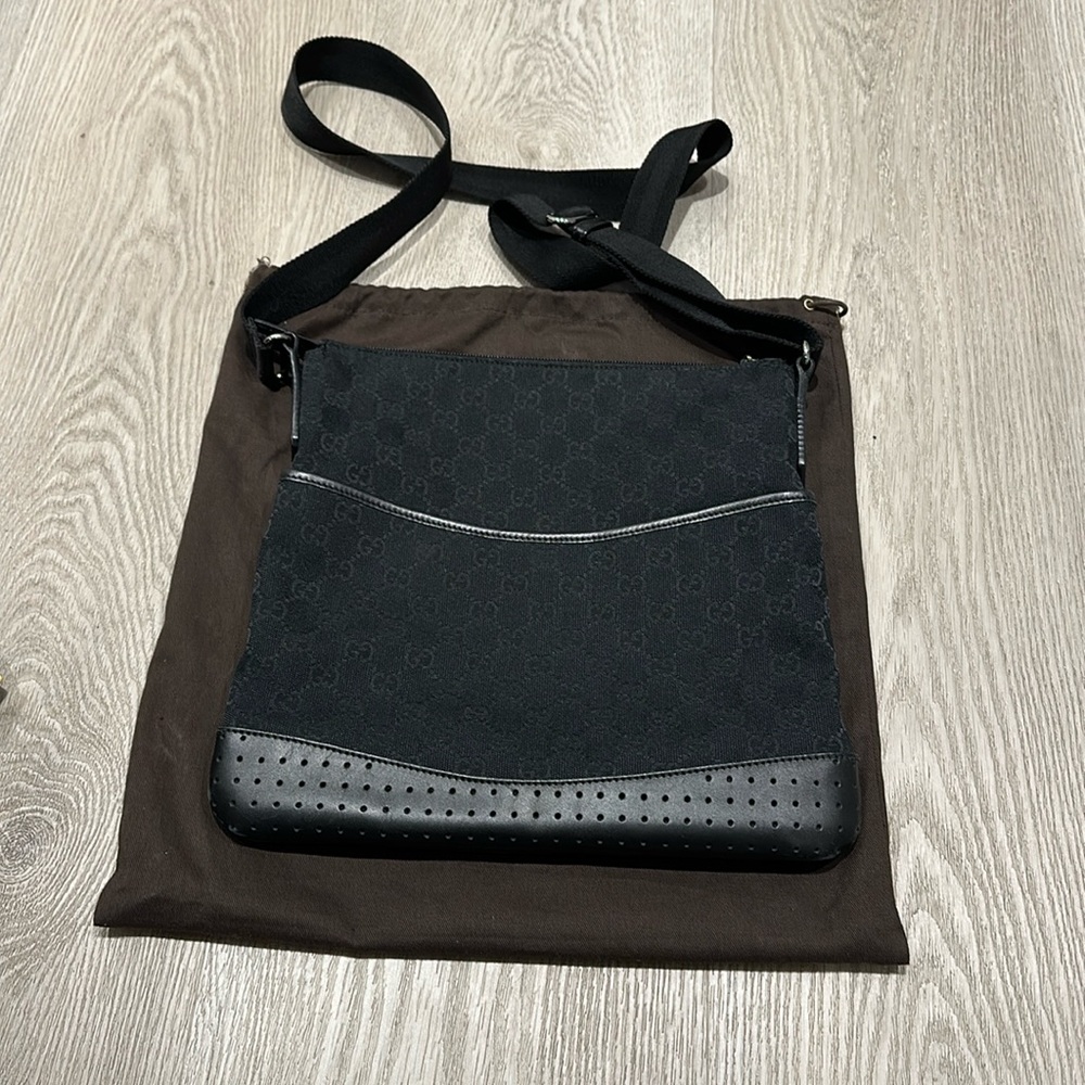 Gucci Monogram Canvas and Leather Messenger Crossbody Bag